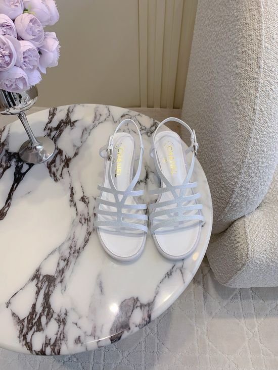 Chanel Thin Strap Block Heel Open Toe Dress Sandals