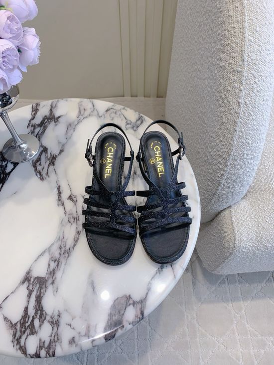 Chanel Thin Strap Block Heel Open Toe Dress Sandals