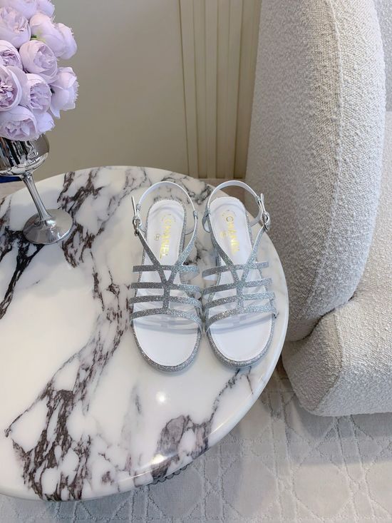 Chanel Thin Strap Block Heel Open Toe Dress Sandals