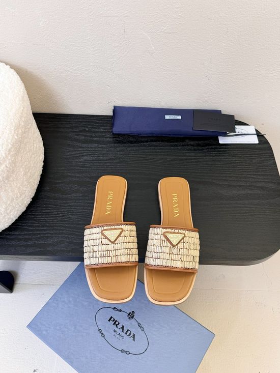 Prada Woven Upper Casual Sandals Slides Comfortable Holiday Shoes