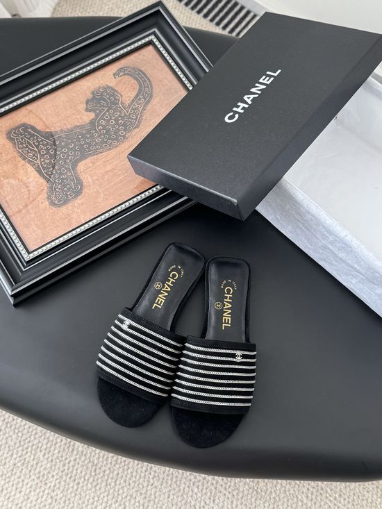 Chanel Mesh Upper Soft Lining Slip On Casual Slides