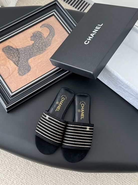Chanel Mesh Upper Soft Lining Slip On Casual Slides