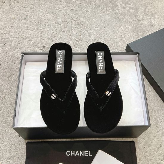 Chanel Velvet Flip Flops with Rhinestone Detail Soft Comfortable Sole
