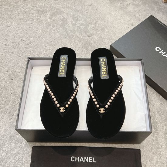 Chanel Velvet Thong Sandals Rhinestone Decor Soft Sole Comfortable Slippers