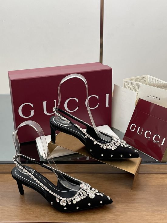 Gucci Satin Pointed Toe Rhinestone Stiletto Heel Wedding Shoes