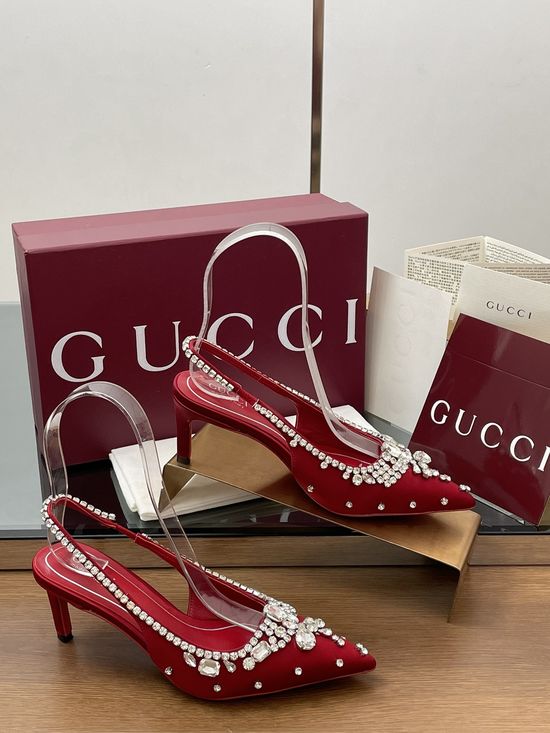 Gucci Satin Pointed Toe Rhinestone Stiletto Heel Wedding Shoes