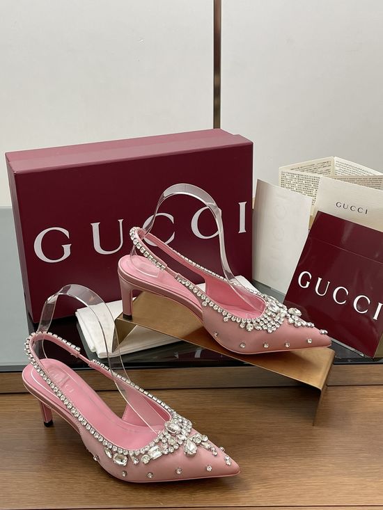 Gucci Satin Pointed Toe Rhinestone Stiletto Heel Wedding Shoes