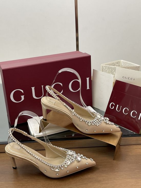 Gucci Satin Pointed Toe Rhinestone Stiletto Heel Wedding Shoes