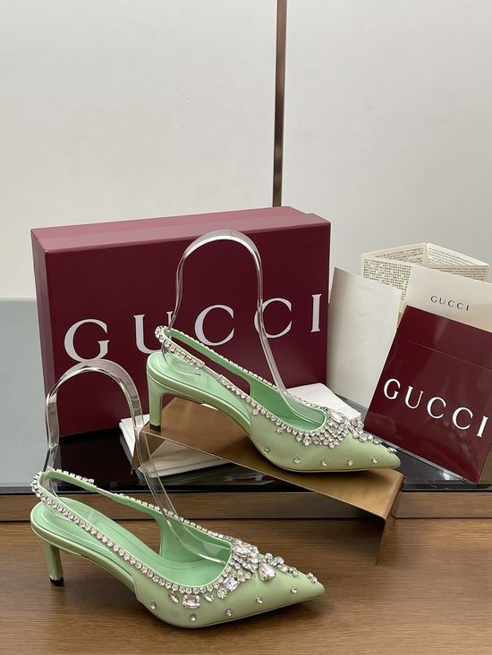 Gucci Satin Pointed Toe Rhinestone Stiletto Heel Wedding Shoes