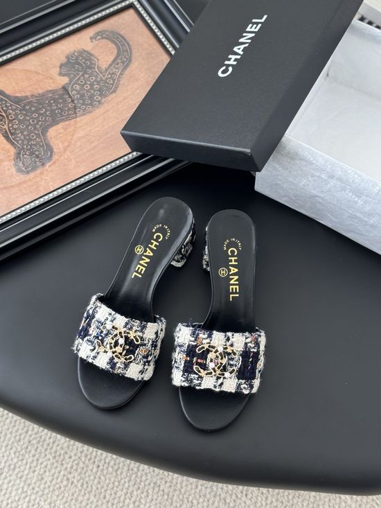 Chanel Quilted Texture Non-slip Genuine Leather Sole Slides