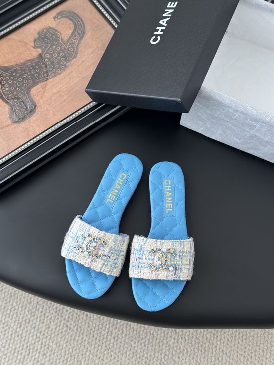 Chanel Quilted Texture Non-slip Genuine Leather Sole Slides