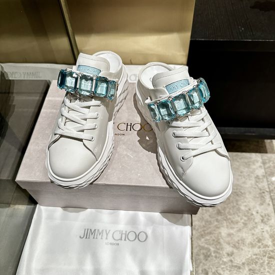 Jimmy Choo Rhinestone Decor Casual White Shoes Soft Comfortable Sole
