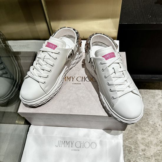 Jimmy Choo Rhinestone Decor Casual White Shoes Soft Comfortable Sole