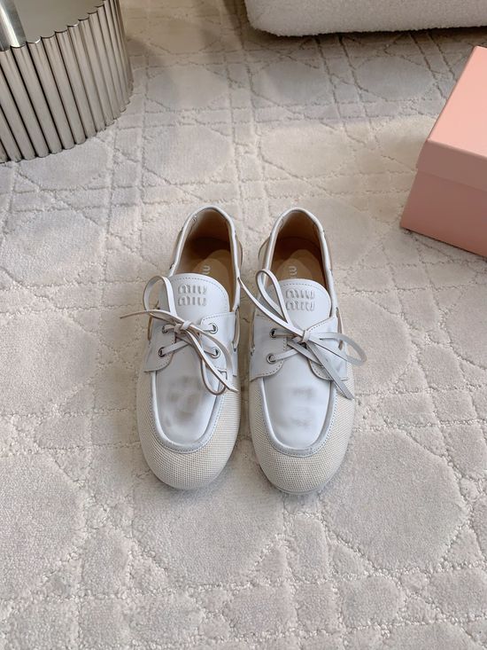 Miu Miu Lace-Up Casual Canvas Leather Boat Shoes