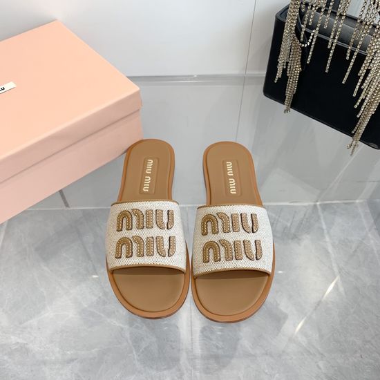 Miu Miu Woven Logo Comfortable Casual Slides
