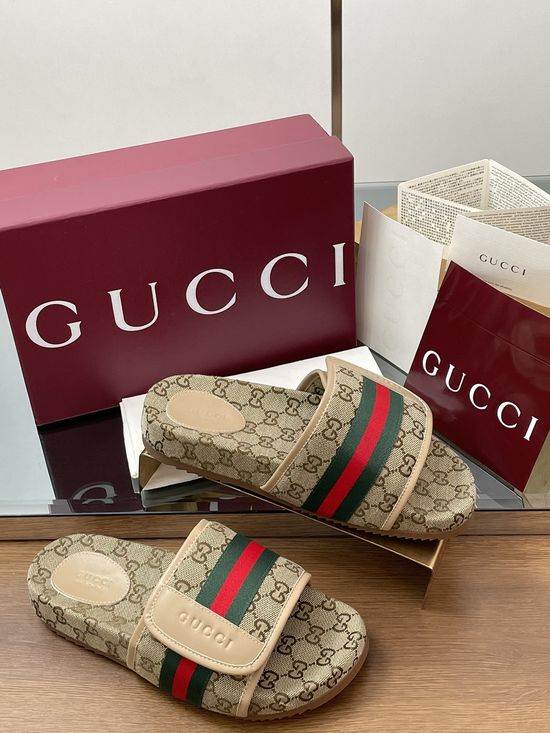 Gucci Embroidered Canvas Adjustable Sandals with Thick Sole