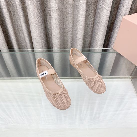Miu Miu Bow Decor Flat Mesh Ballet Shoes with Comfortable Insole