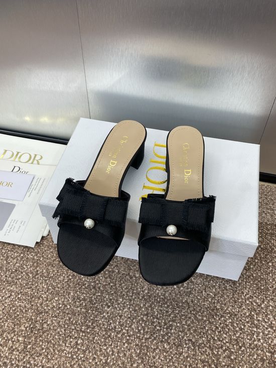 Christian Dior Tassel Bow Chunky Heel Peep Toe Slide Sandals
