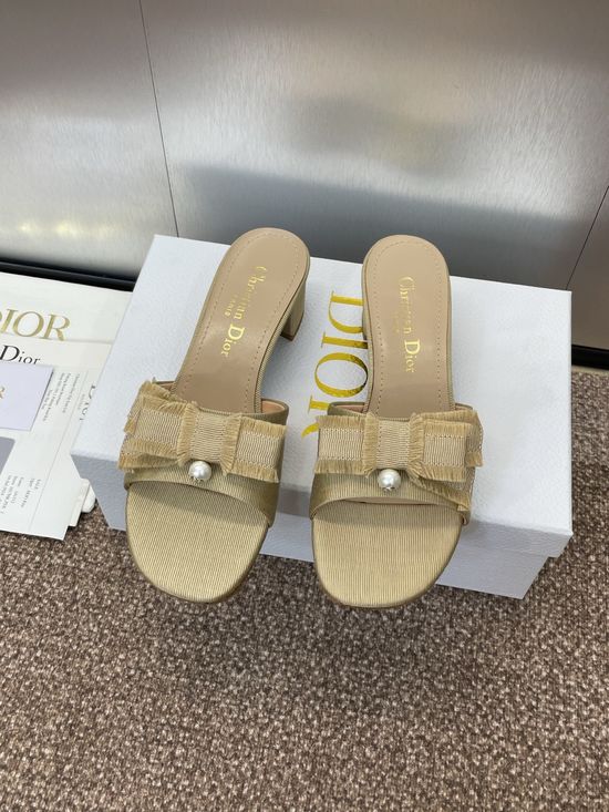 Christian Dior Tassel Bow Chunky Heel Peep Toe Slide Sandals