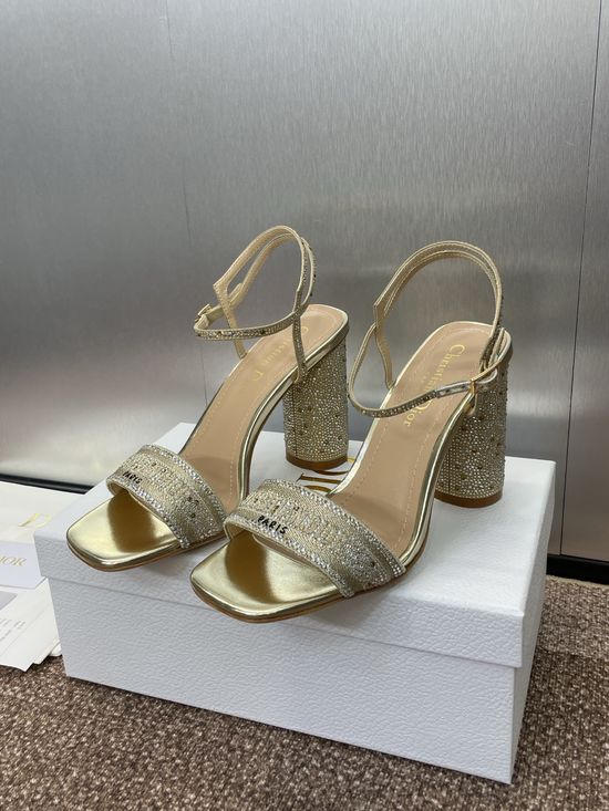 Christian Dior Embroidered Crystal Decor Chunky Heel Peep Toe Sandals