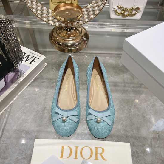 Christian Dior Woven Flat Shoes Bow Pearl Accent Premium Quality