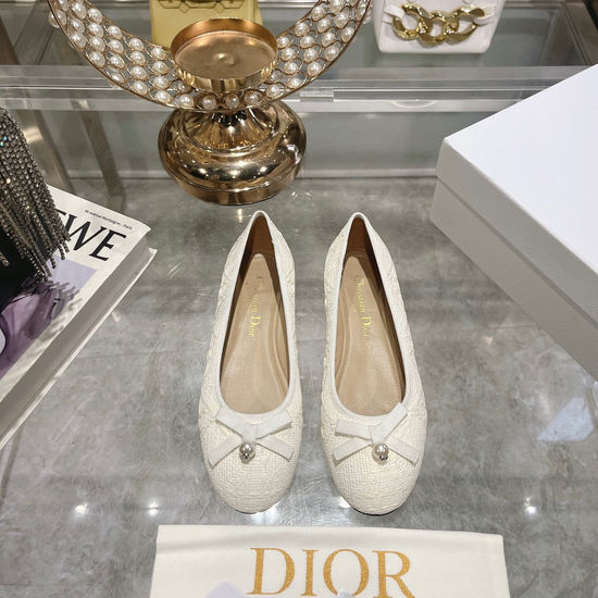 Christian Dior Woven Flat Shoes Bow Pearl Accent Premium Quality