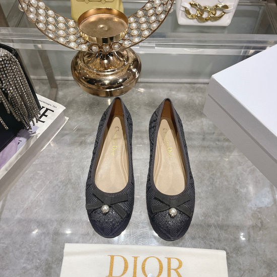 Christian Dior Woven Flat Shoes Bow Pearl Accent Premium Quality