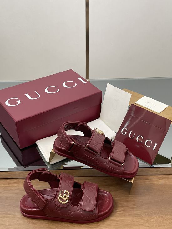 Gucci Embossed Monogram Buckle Hook-and-loop Casual Sandals