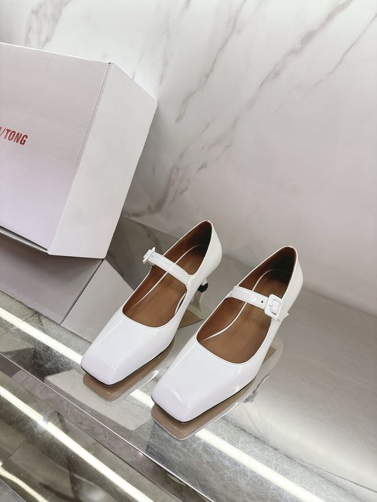 ShushuTon Square Toe Mary Jane Shoes Leather Upper Thick Heel