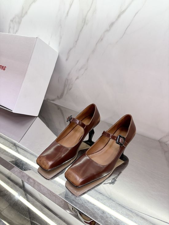ShushuTon Square Toe Mary Jane Shoes Leather Upper Thick Heel