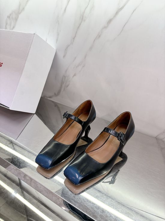 ShushuTon Square Toe Mary Jane Shoes Leather Upper Thick Heel