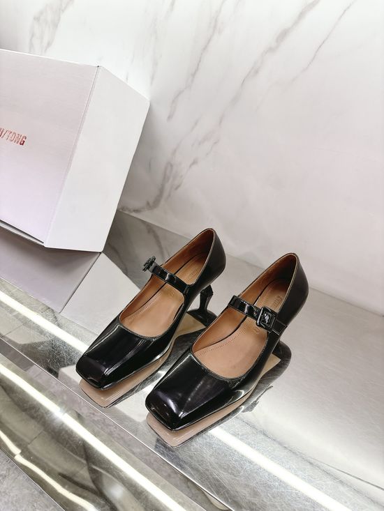 ShushuTon Square Toe Mary Jane Shoes Leather Upper Thick Heel