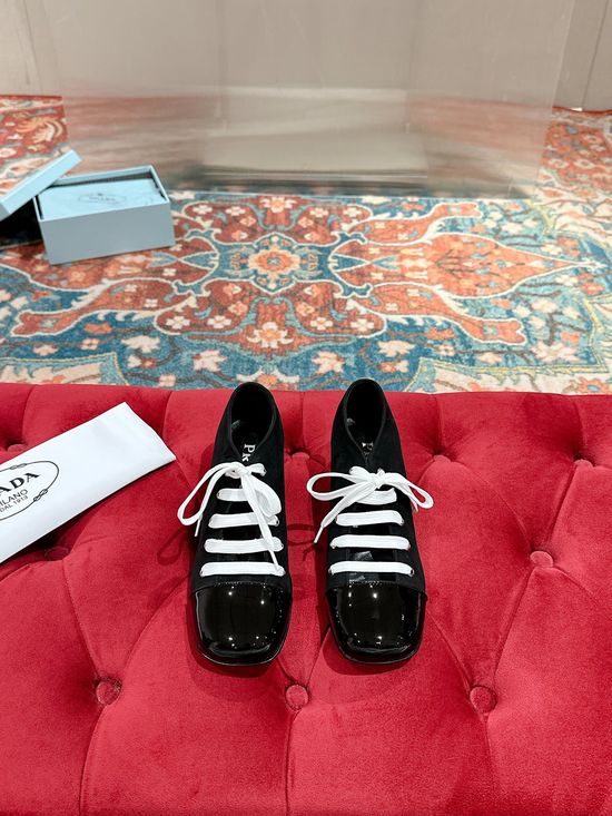 Prada Lace-up Hollow Mary Jane Block Heels With Vintage Design
