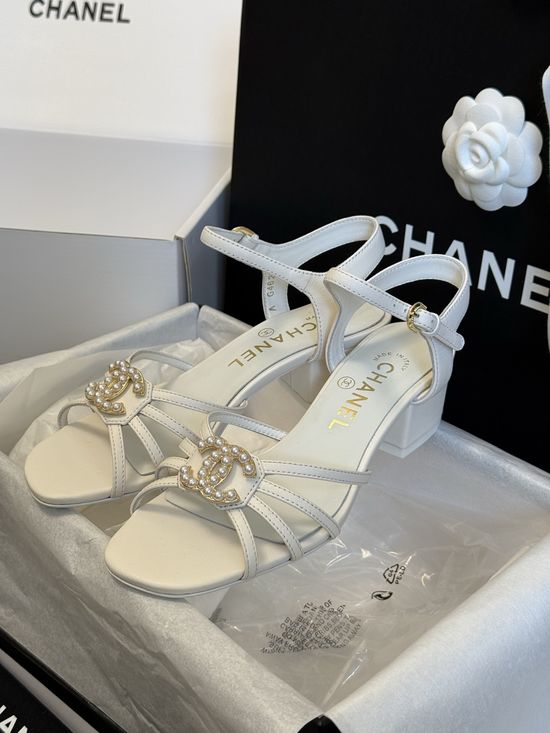 Chanel Sheepskin Sandals With Enamel Pearl Delicate Details