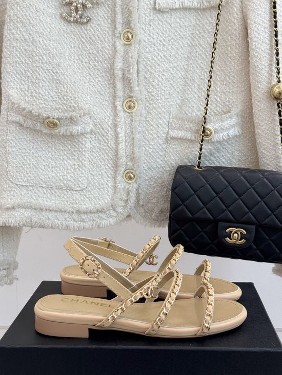 Chanel Chunky Heel Chain Sandals Premium Leather Comfortable Sole