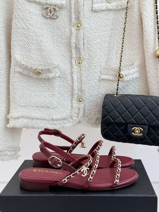 Chanel Chunky Heel Chain Sandals Premium Leather Comfortable Sole