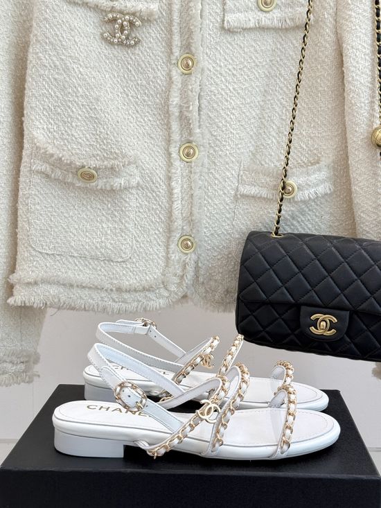 Chanel Chunky Heel Chain Sandals Premium Leather Comfortable Sole