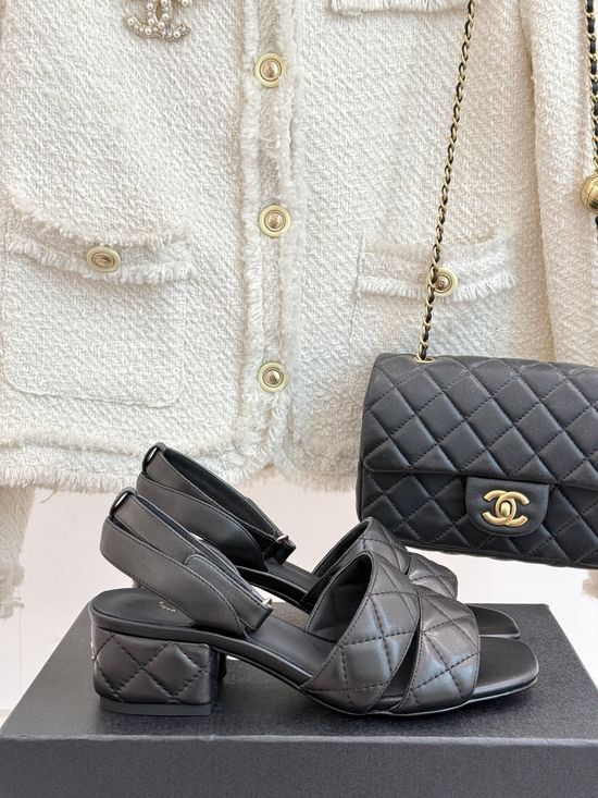 Chanel Elegant Block Heel Sandals with Soft Upper and Premium Sole