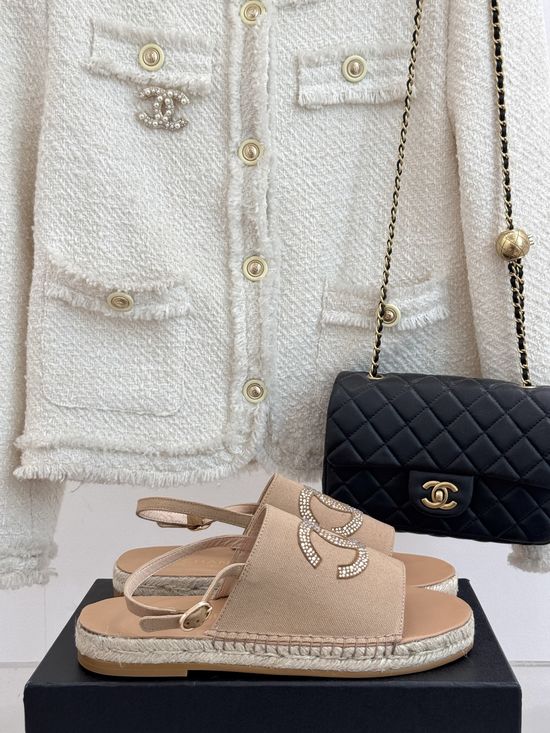 Chanel Rhinestone Decor Espadrille Sandals With Premium Soft Lining