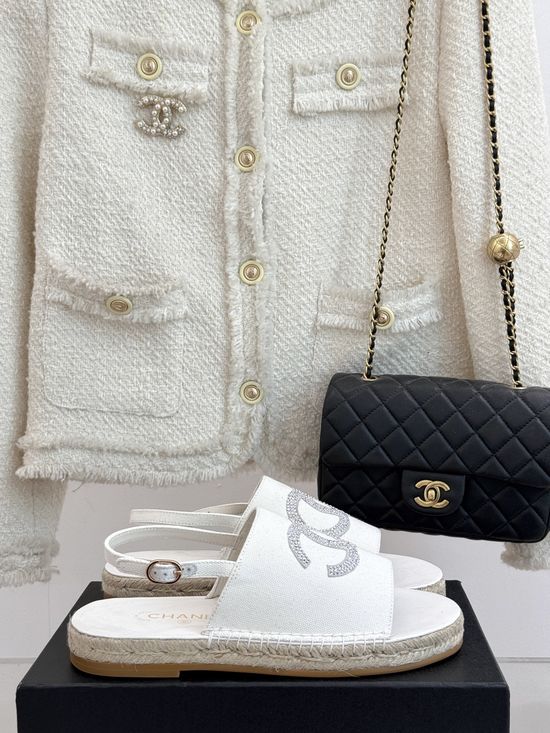 Chanel Rhinestone Decor Espadrille Sandals With Premium Soft Lining