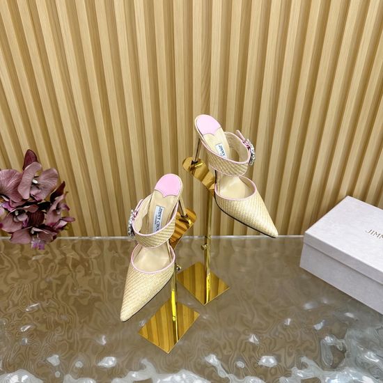 Jimmy Choo Woven Pointed Toe Rhinestone High Heel Mules