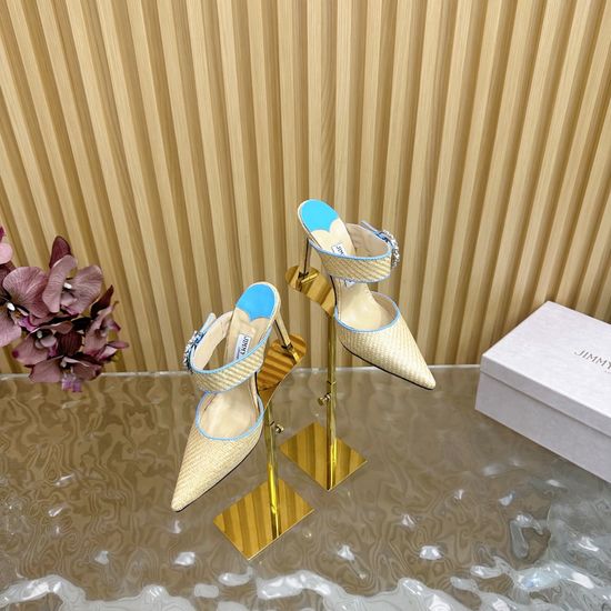 Jimmy Choo Woven Pointed Toe Rhinestone High Heel Mules