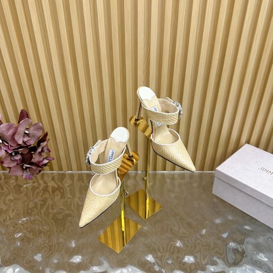 Jimmy Choo Woven Pointed Toe Rhinestone High Heel Mules