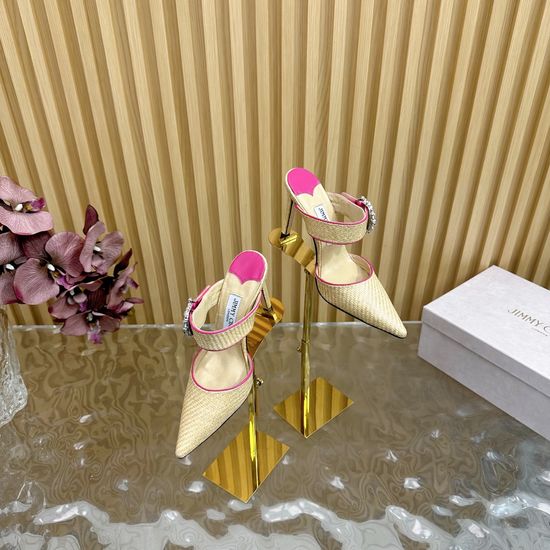 Jimmy Choo Woven Pointed Toe Rhinestone High Heel Mules