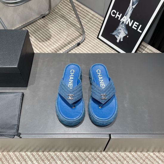 Chanel Platform Thong Sandals Canvas Upper Comfortable Sheepskin Insole