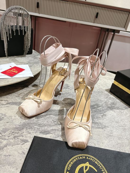 Christian Louboutine Black Satin Lace-up Square Toe High Heel Pumps