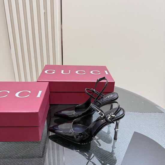 Gucci Patent Leather Bamboo Heel Slingback Sandals