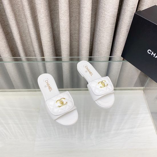 Chanel Velvet and Leather Slide Sandals with Logo Accent