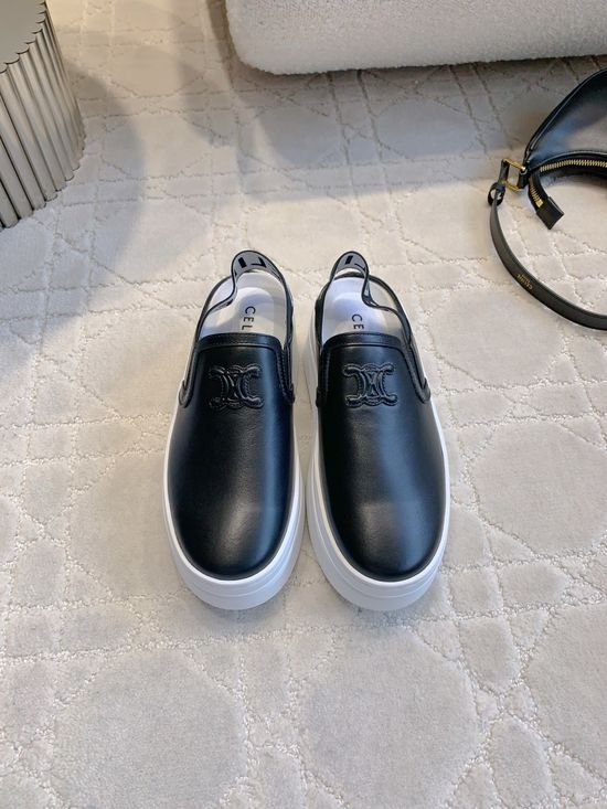 Celine Thick Sole Leather Upper Mules with Elastic Heel
