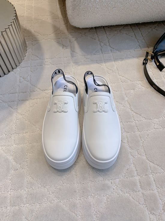 Celine Thick Sole Leather Upper Mules with Elastic Heel